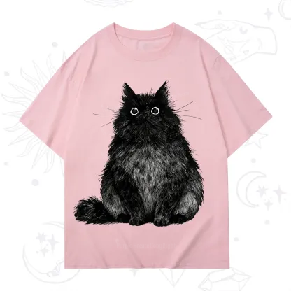 Purplehecate Cute Black Fluffy Cat T-Shirt