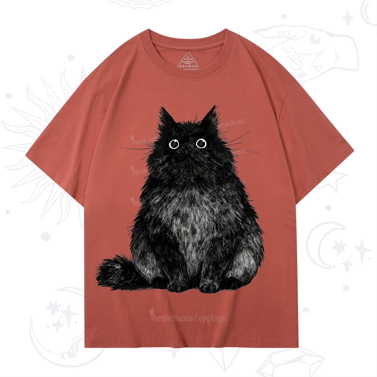 Purplehecate Cute Black Fluffy Cat T-Shirt