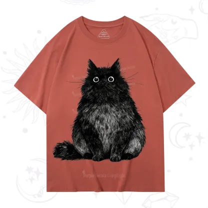 Purplehecate Cute Black Fluffy Cat T-Shirt