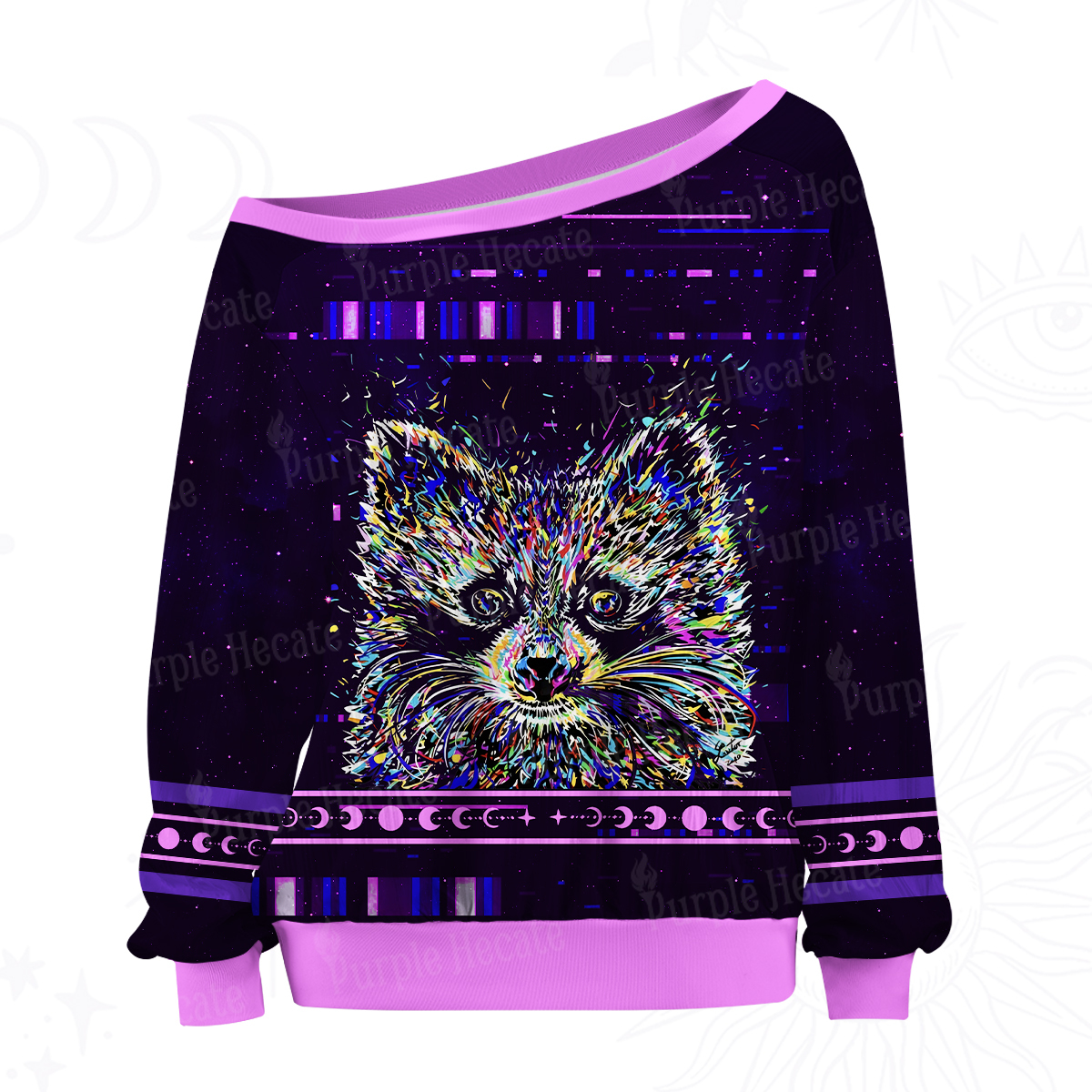 Purplehecate Neon Punk Raccoon Off The Shoulder Graphic Jersey