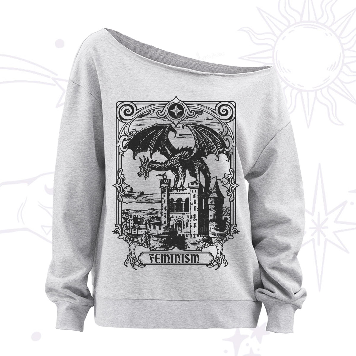Purplehecate Medieval Feminist Dragon Off The Shoulder Sweatshirt