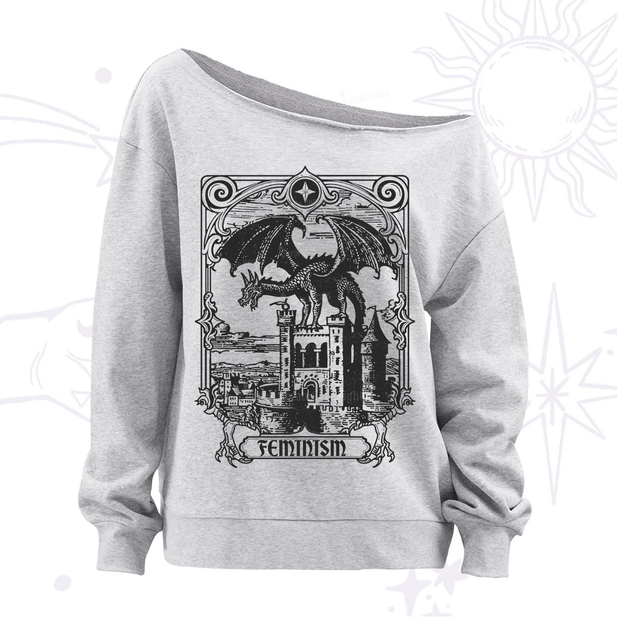 Purplehecate Medieval Feminist Dragon Off The Shoulder Sweatshirt
