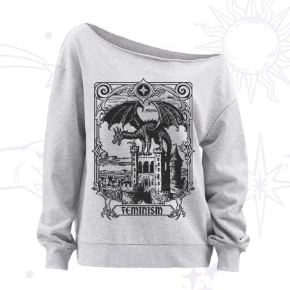 Purplehecate Medieval Feminist Dragon Off The Shoulder Sweatshirt