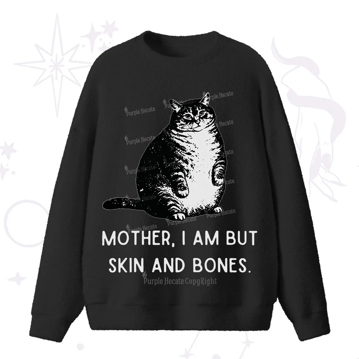 Purplehecate Cat Mother I Am But Skin And Bones Fuzzy Ugly Sweater