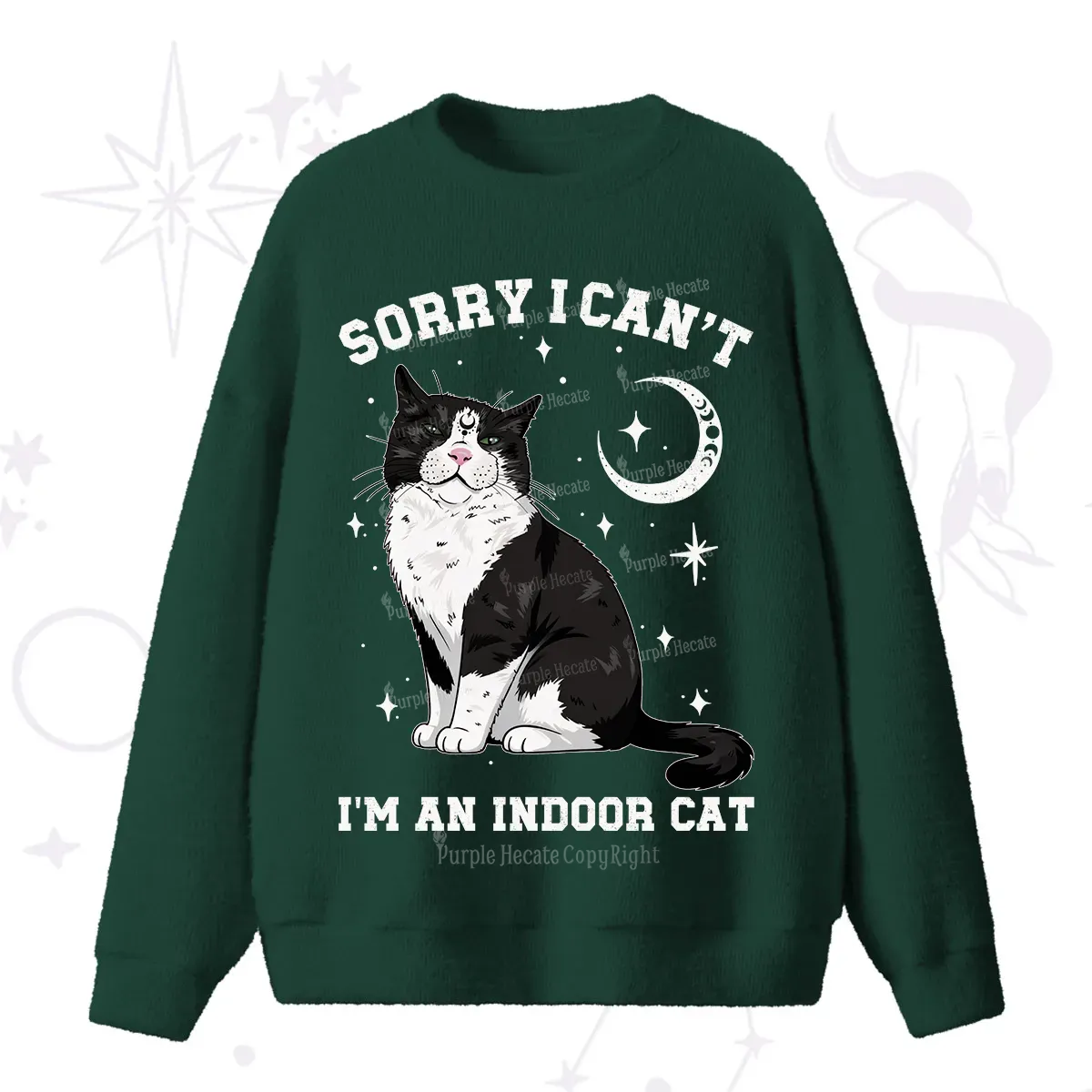 Purplehecate Sorry I Can't Go I'm an Indoor Cat Fuzzy Ugly Sweater