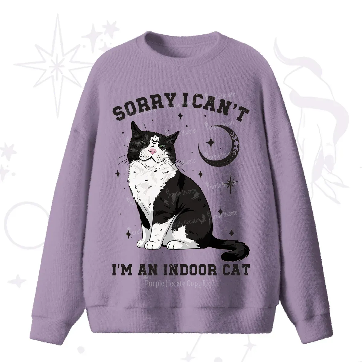 Purplehecate Sorry I Can't Go I'm an Indoor Cat Fuzzy Ugly Sweater