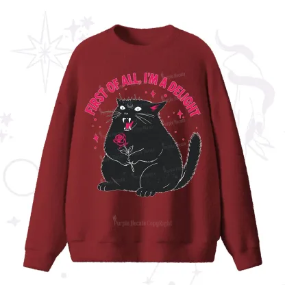Purplehecate First Of All I'm A Delight Cat Fuzzy Ugly Sweater