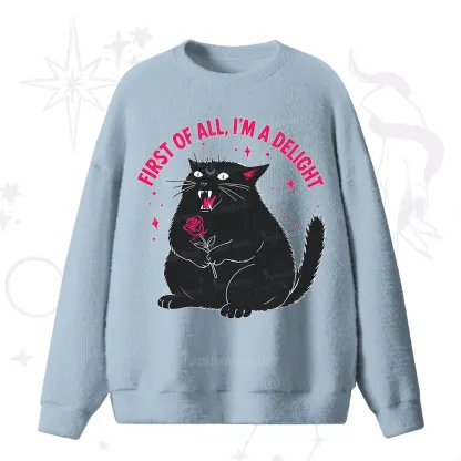 Purplehecate First Of All I'm A Delight Cat Fuzzy Ugly Sweater