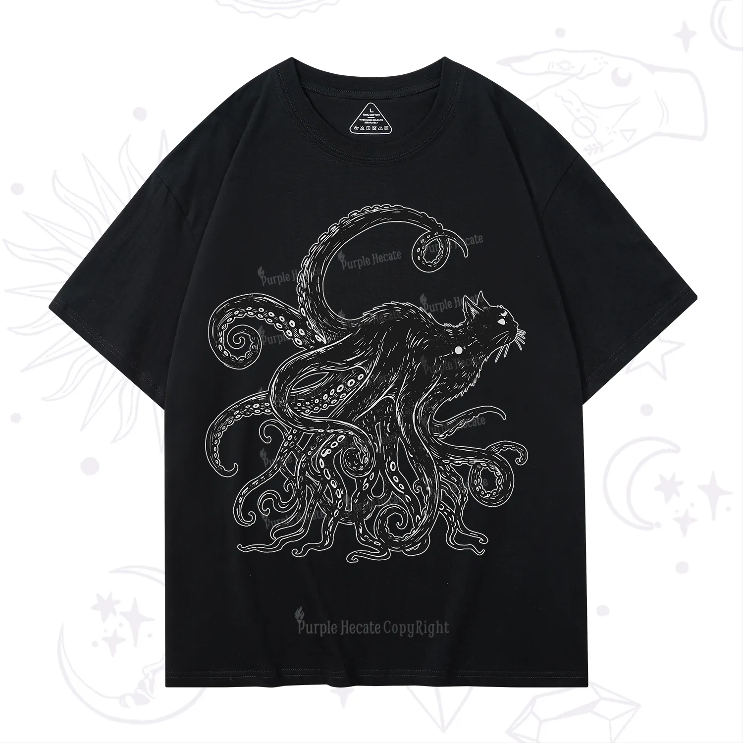 Purplehecate Black Cat with Octopus Tentacles T-Shirt