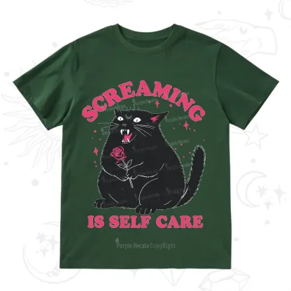 Purplehecate Funny Cat Screaming Is Self Care T-Shirt