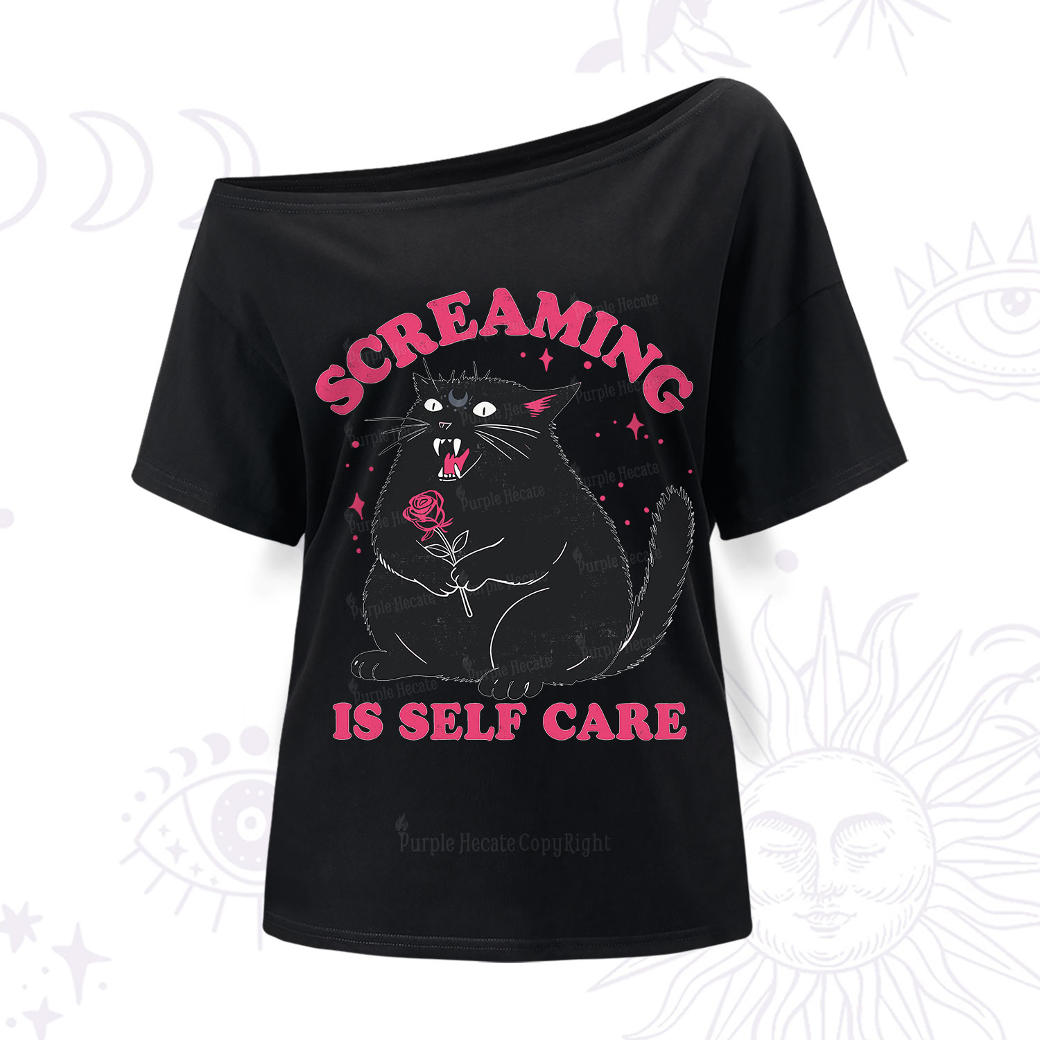 Purplehecate Funny Cat Screaming Is Self Care One Shoulder T-Shirt