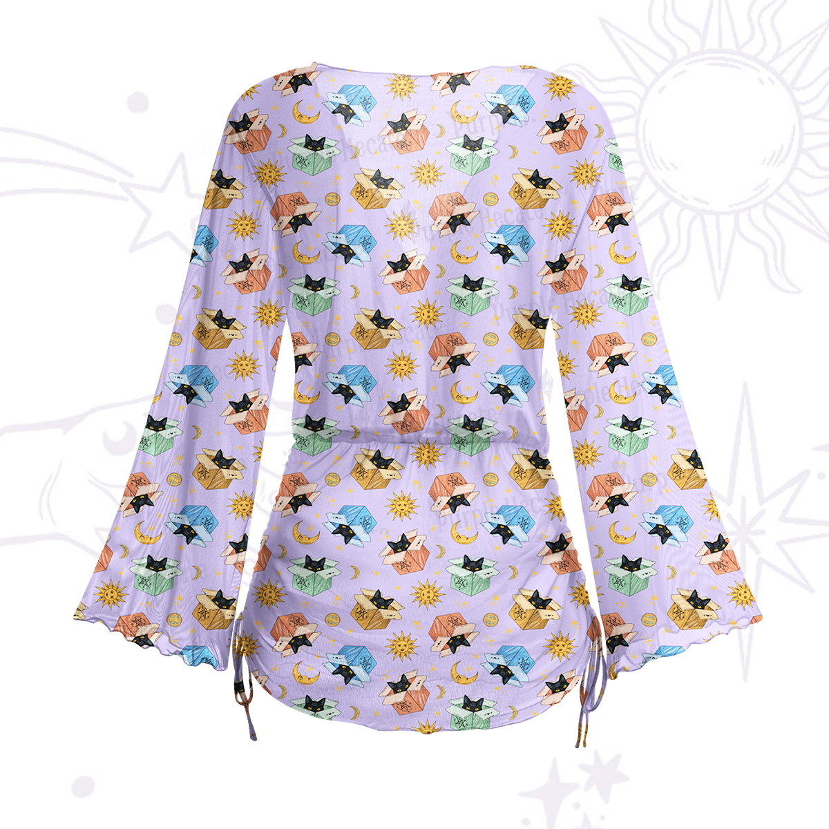 Purplehecate Magical Black Cat Mesh Cover Up Dress