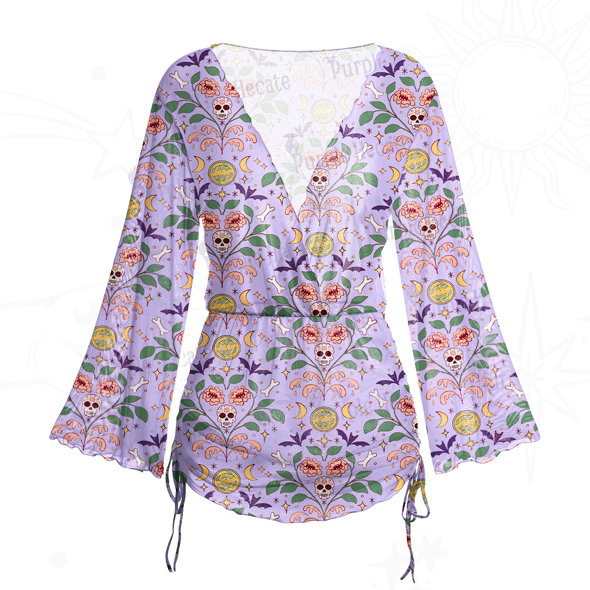 Purplehecate Gothic Floral Skeleton Mesh Cover Up Dress