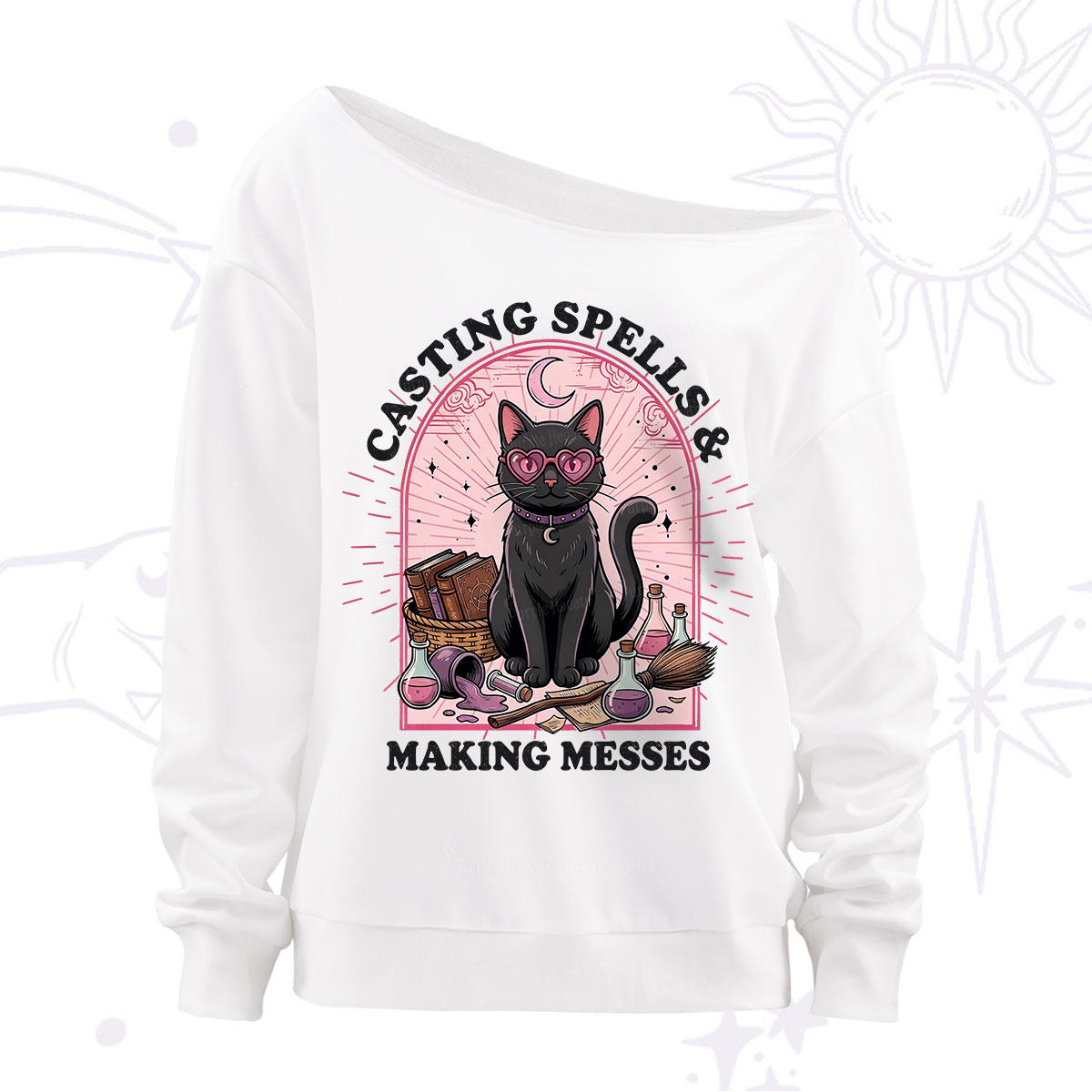 Purplehecate Casting Spells Making Messes Cat Off The Shoulder Sweatshirt