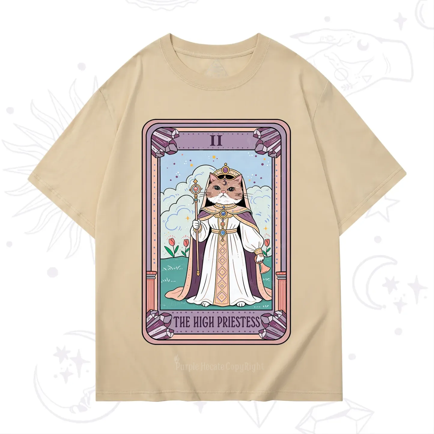 Purplehecate The High Priestess Cat Tarot T-Shirt
