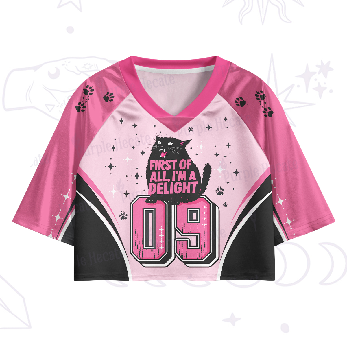 Purplehecate First Of All I'm A Delight Cat Crop Jersey Top