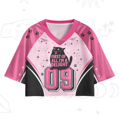 Purplehecate First Of All I'm A Delight Cat Crop Jersey Top