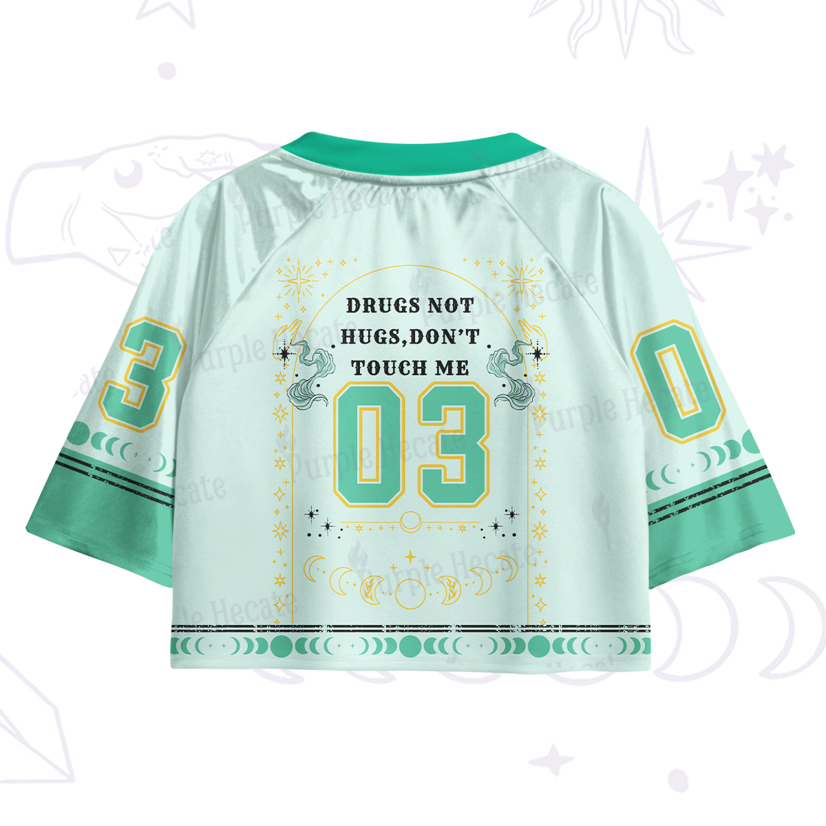 Purplehecate Drugs Not Hugs Crop Jersey Top