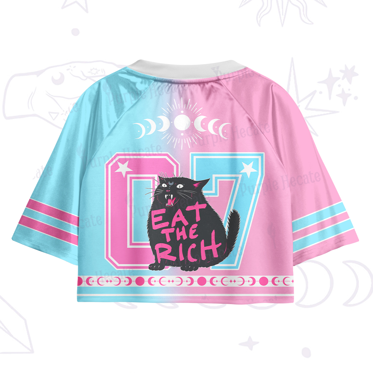 Purplehecate Eat The Rich Cat Crop Jersey Top