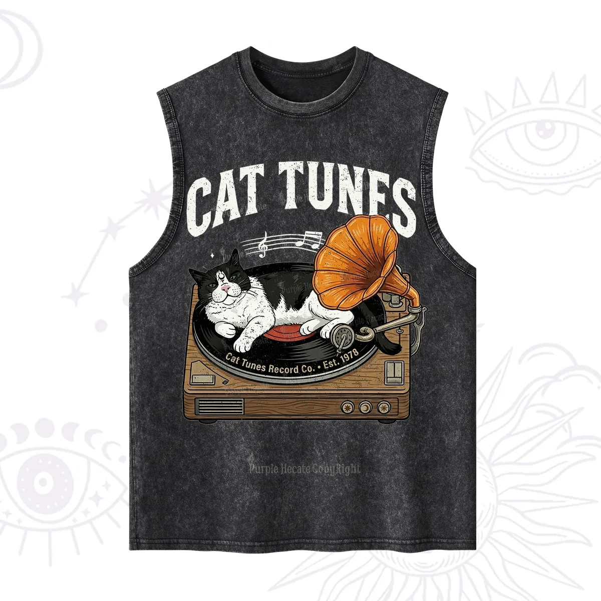 Purplehecate Cat Tunes Washed Tank