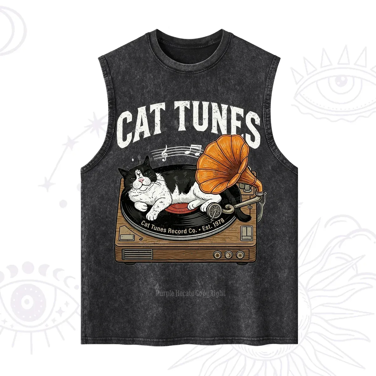 Purplehecate Cat Tunes Washed Tank