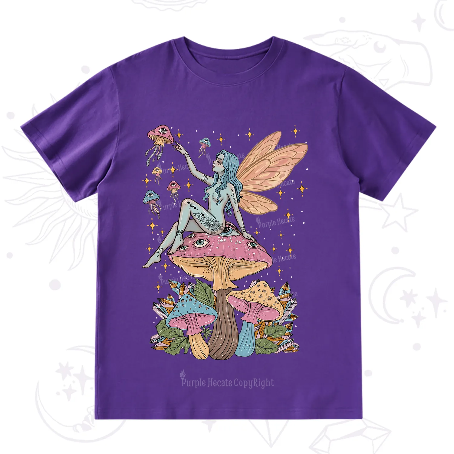 Purplehecate Celestial Fairy on Mushroom T-Shirt