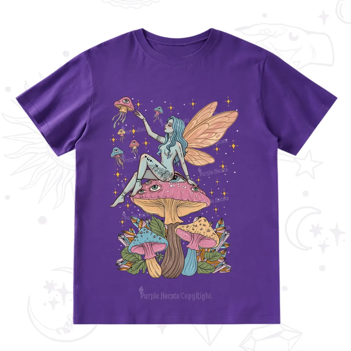 Purplehecate Celestial Fairy on Mushroom T-Shirt