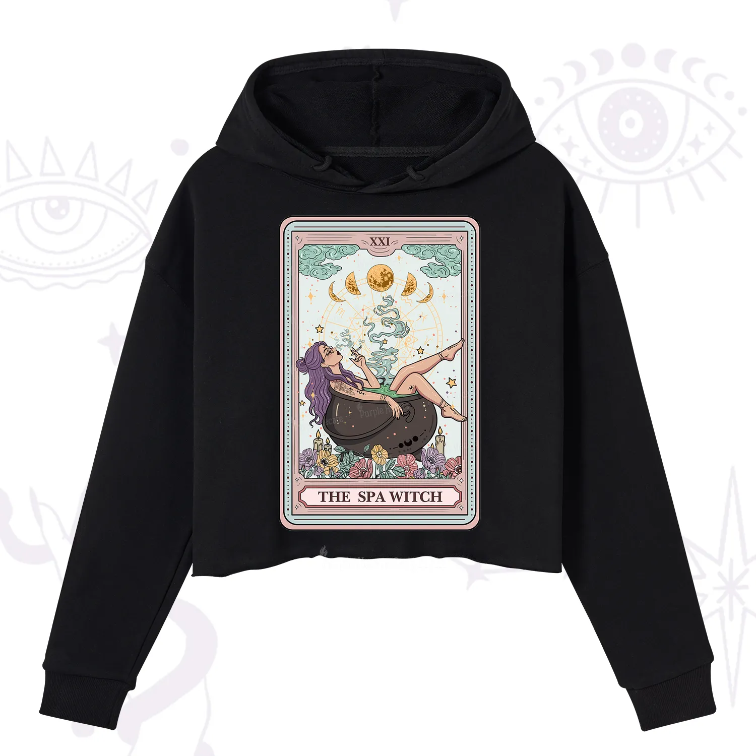 Purplehecate The Spa Witch Tarot Card Crop Hoodie