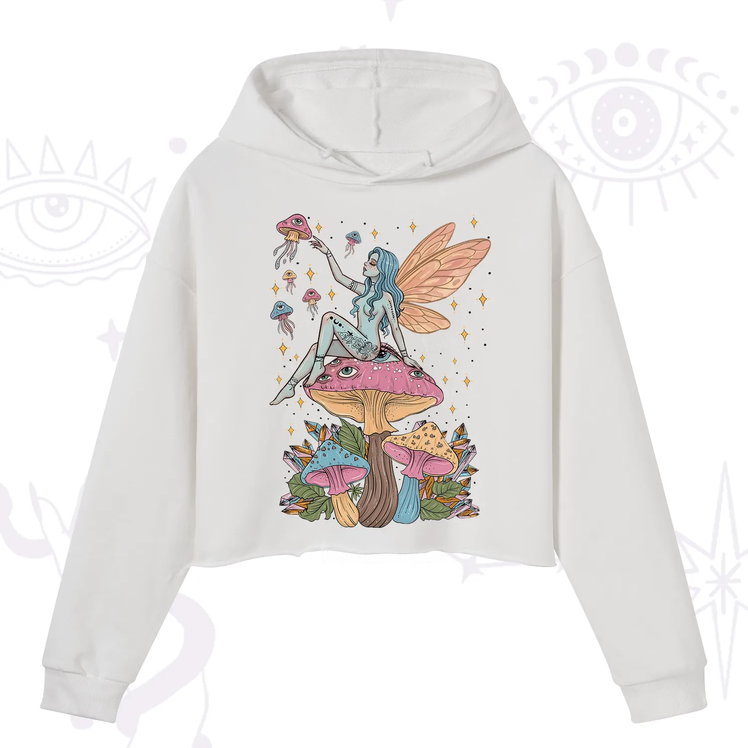 Purplehecate Celestial Fairy on Mushroom Crop Hoodie