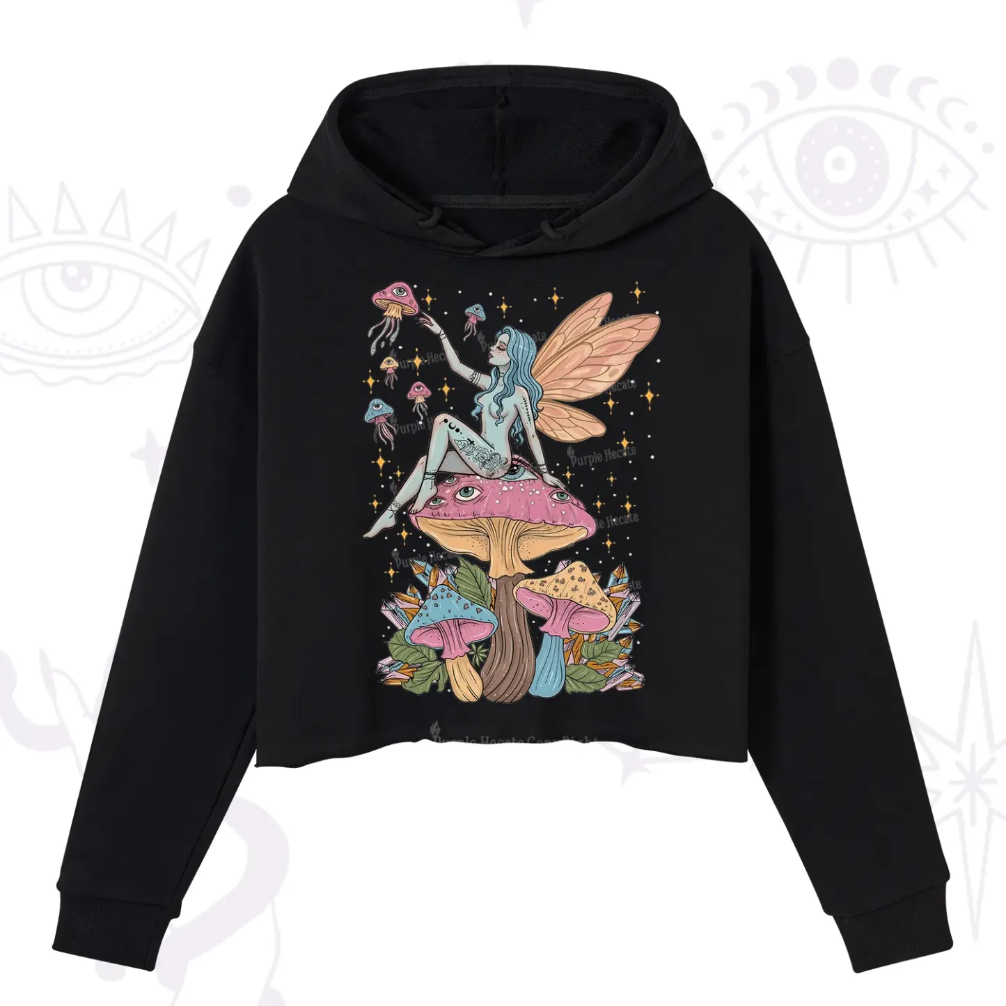 Purplehecate Celestial Fairy on Mushroom Crop Hoodie