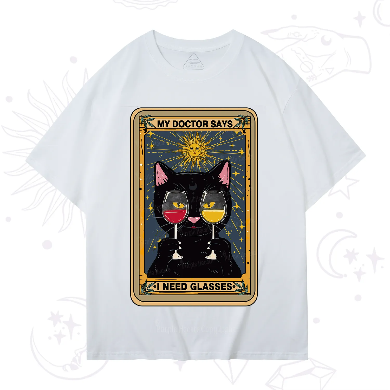 Purplehecate Funny Black Cat My Doctor Says I Need Glasses Tarot T-Shirt
