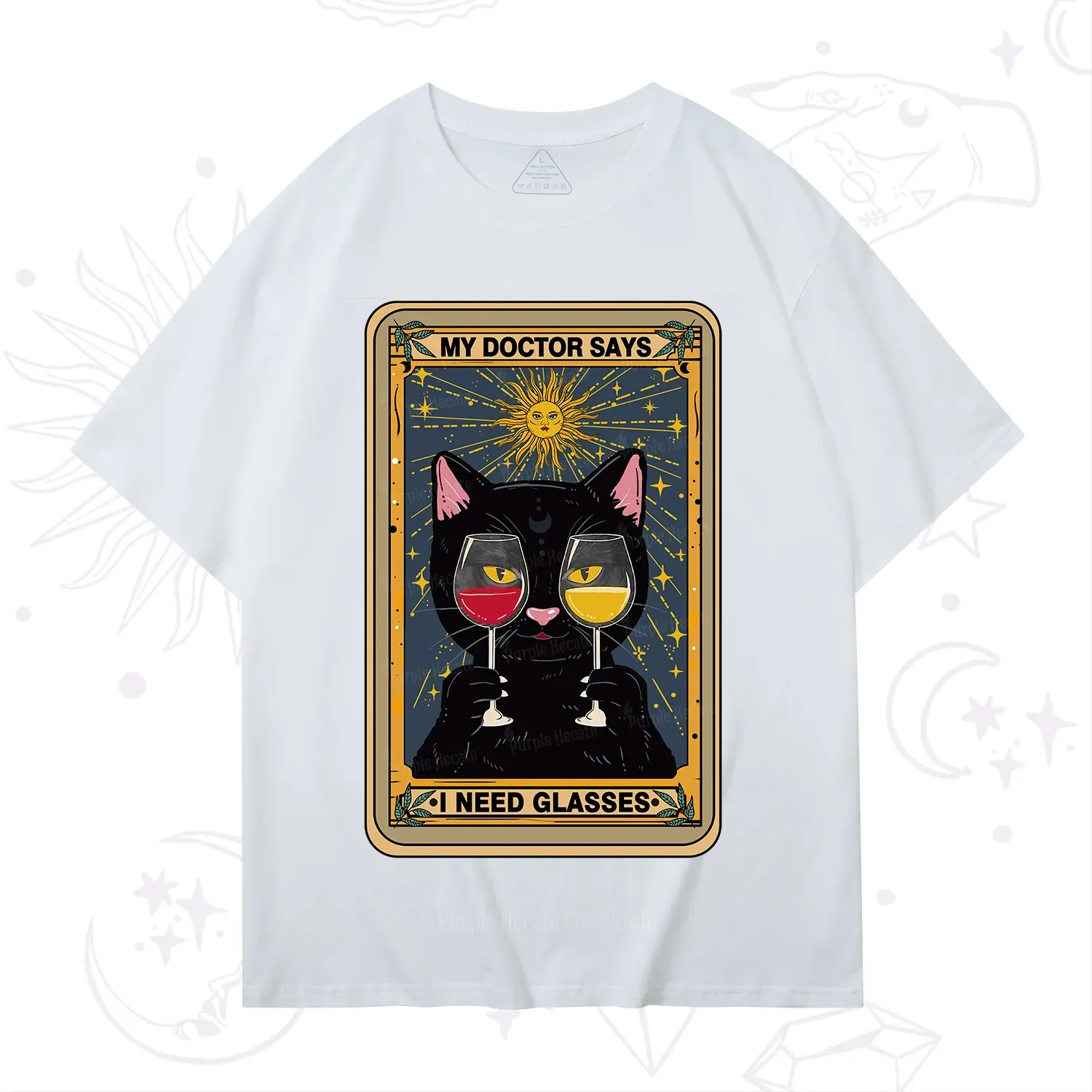 Purplehecate Funny Black Cat My Doctor Says I Need Glasses Tarot T-Shirt
