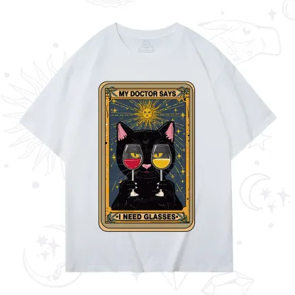 Purplehecate Funny Black Cat My Doctor Says I Need Glasses Tarot T-Shirt