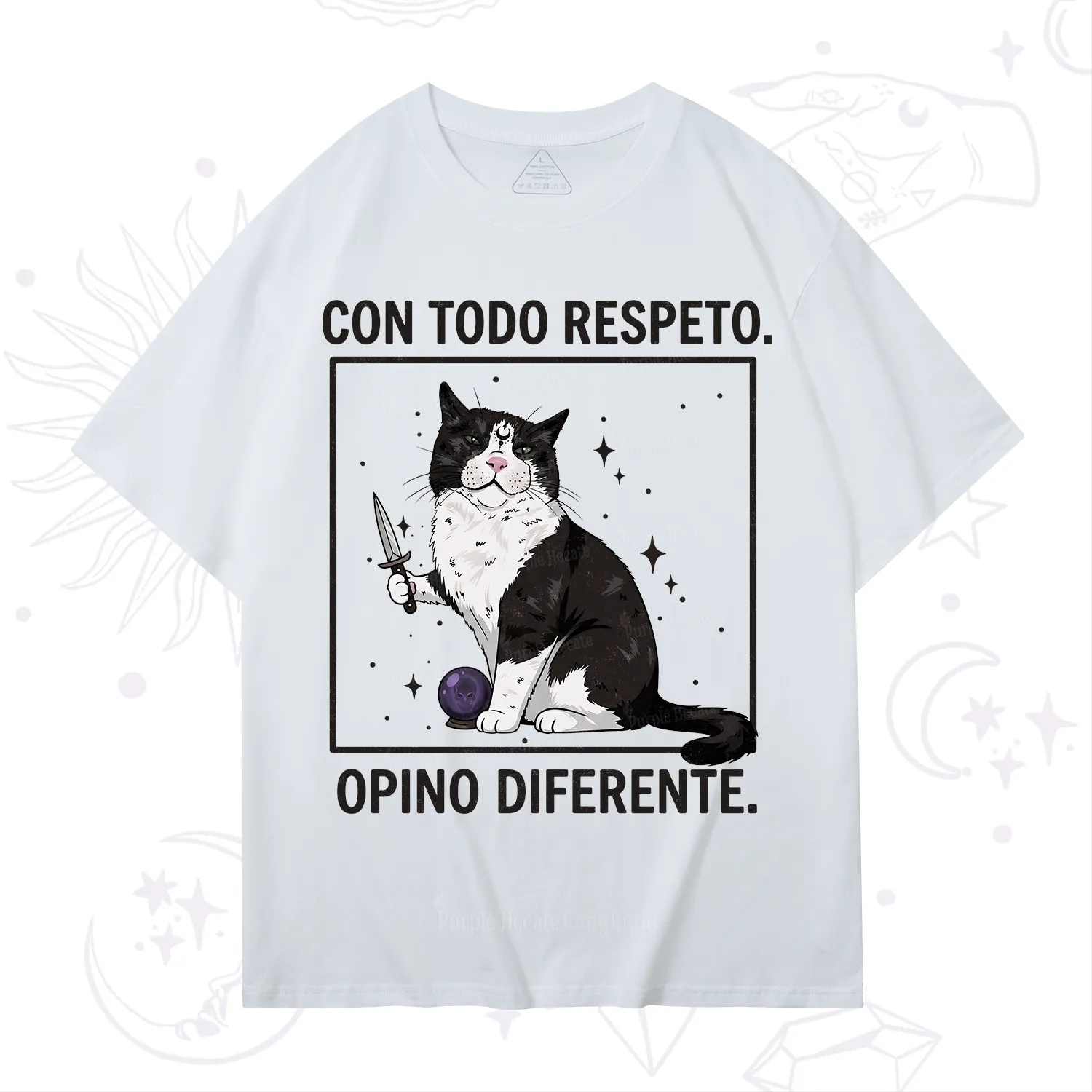 Purplehecate Funny Cat Con Todo Respeto Opino Diferente T-Shirt