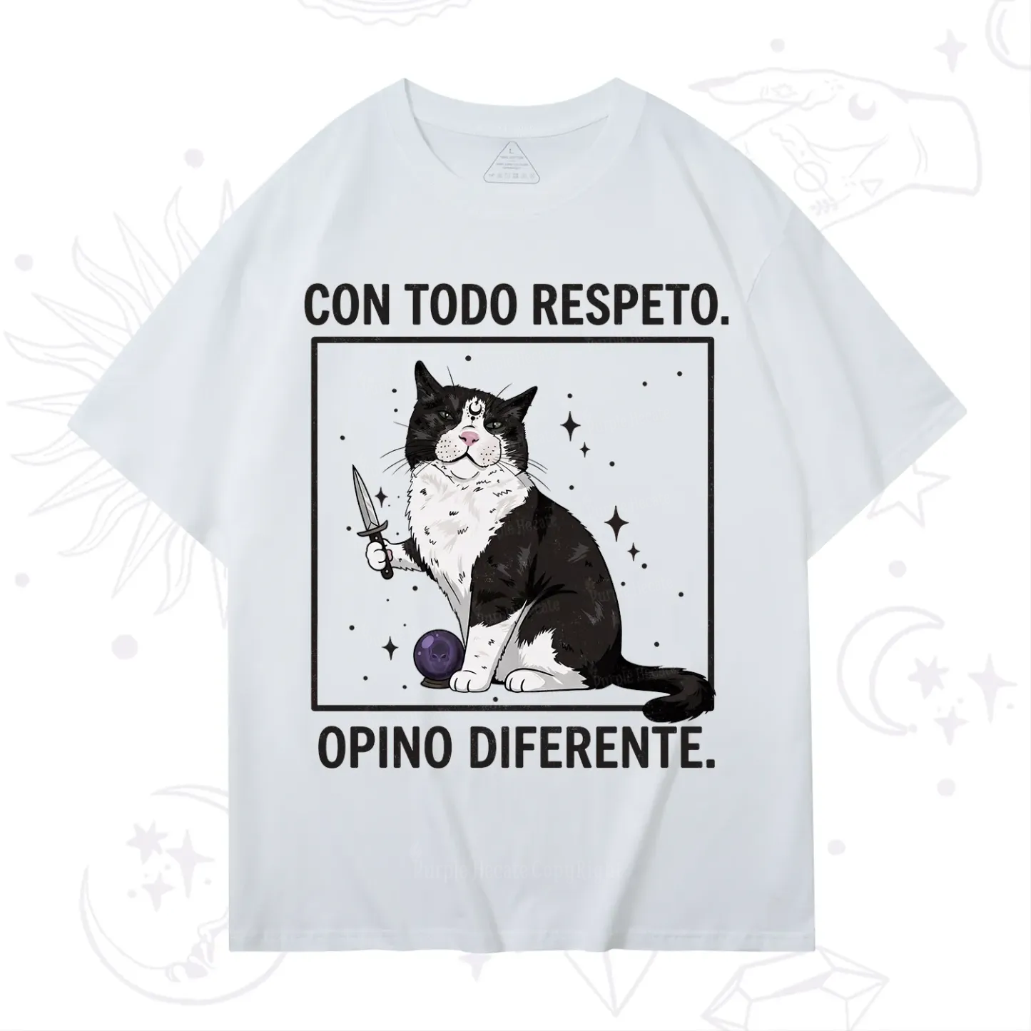 Purplehecate Funny Cat Con Todo Respeto Opino Diferente T-Shirt