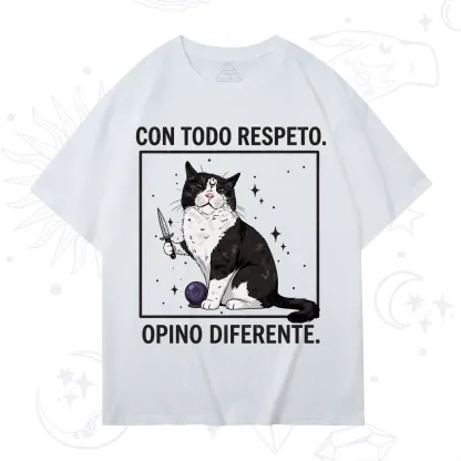 Purplehecate Funny Cat Con Todo Respeto Opino Diferente T-Shirt
