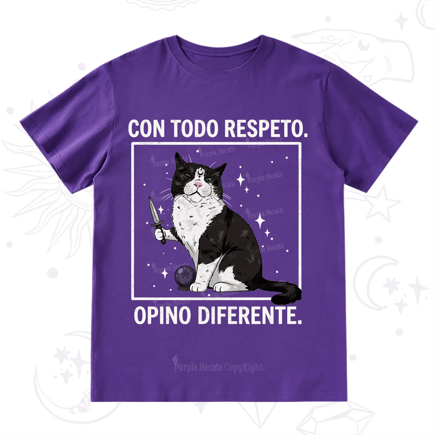 Purplehecate Funny Cat Con Todo Respeto Opino Diferente T-Shirt