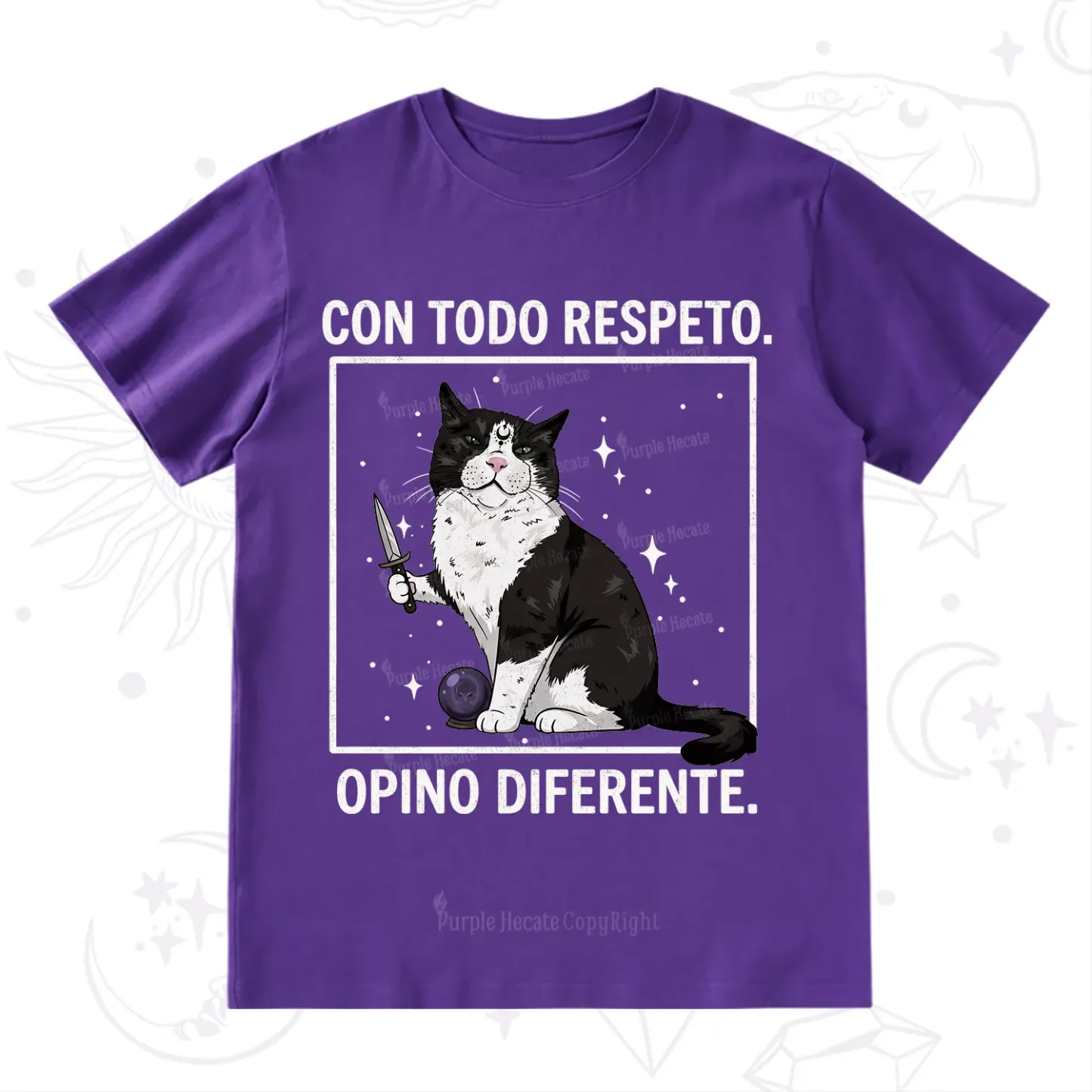 Purplehecate Funny Cat Con Todo Respeto Opino Diferente T-Shirt