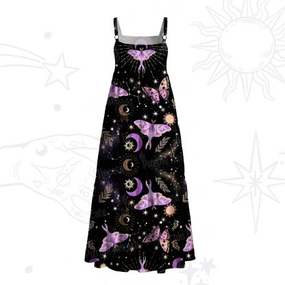 Purplehecate Starry Night Lunar Moth Wide Straps Maxi Dress