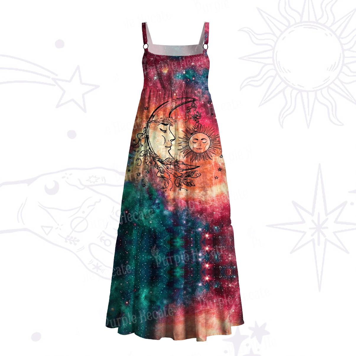 Purplehecate Sun Moon Dreams Wide Straps Maxi Dress