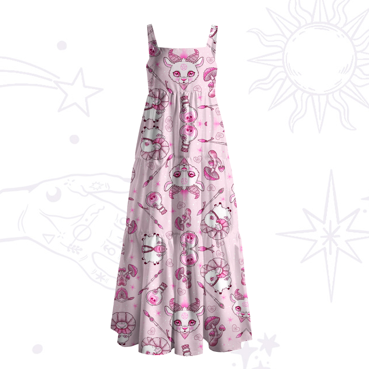 Purplehecate Pastel Occult Goat Wide Straps Maxi Dress