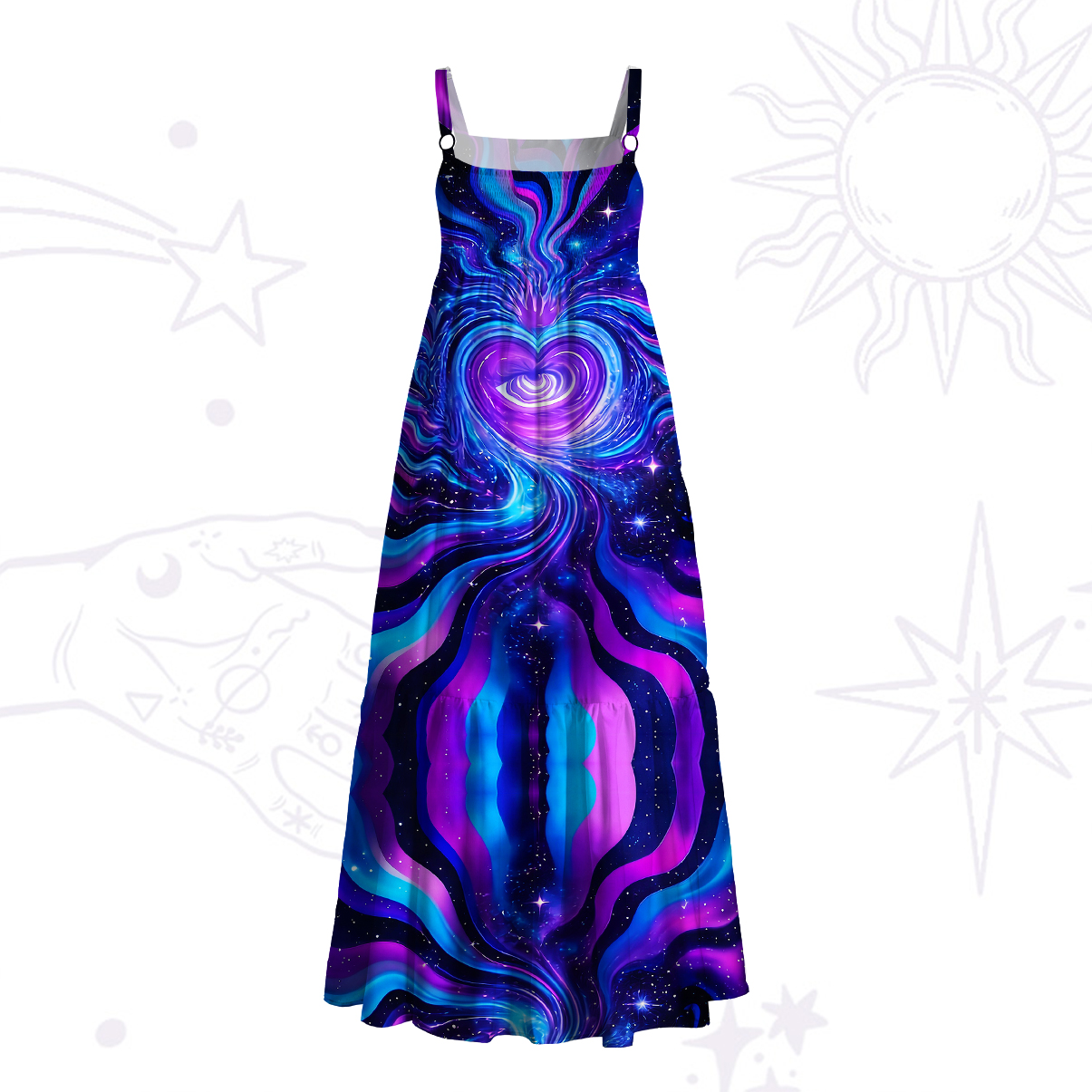 Purplehecate Galactic Heart Wide Straps Maxi Dress