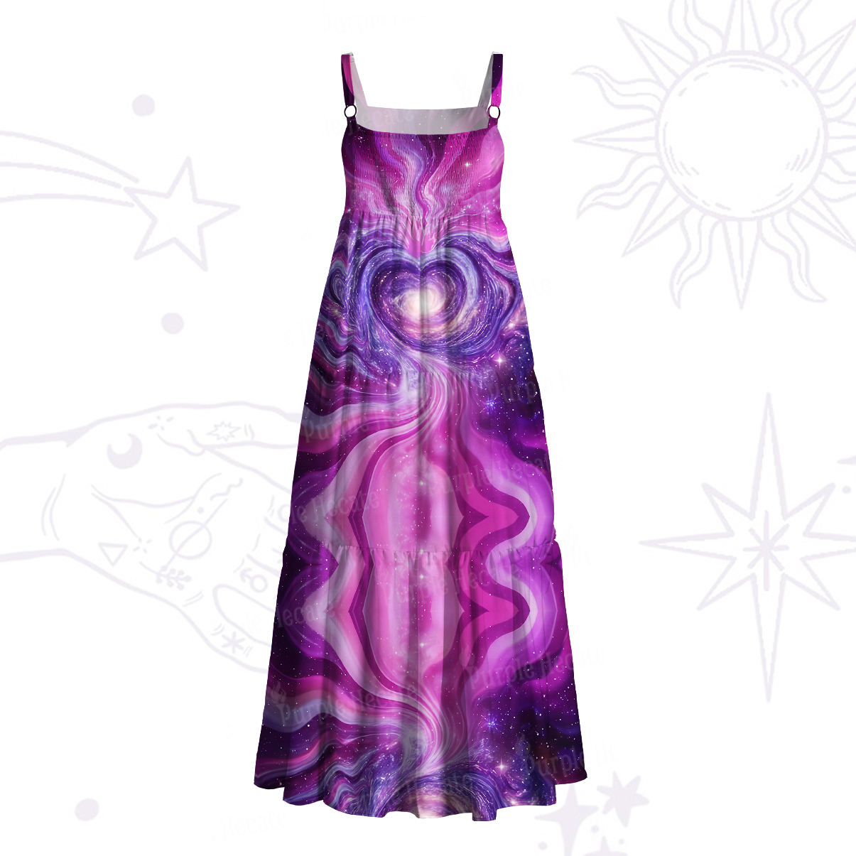 Purplehecate Cosmic Heart Wide Straps Maxi Dress