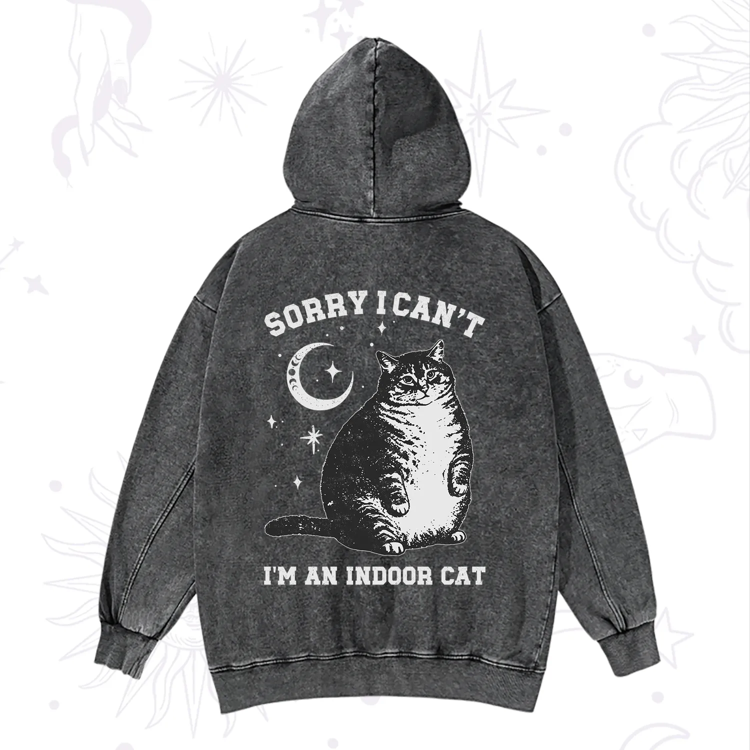 Purplehecate Sorry I Can't Go I'm an Indoor Cat Washed Hoodie