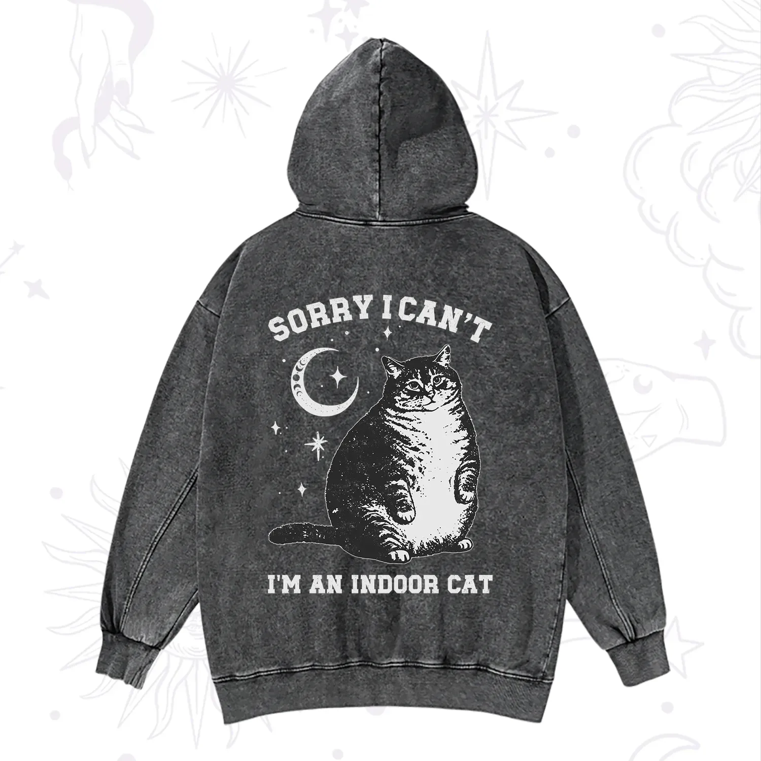 Purplehecate Sorry I Can't Go I'm an Indoor Cat Washed Hoodie