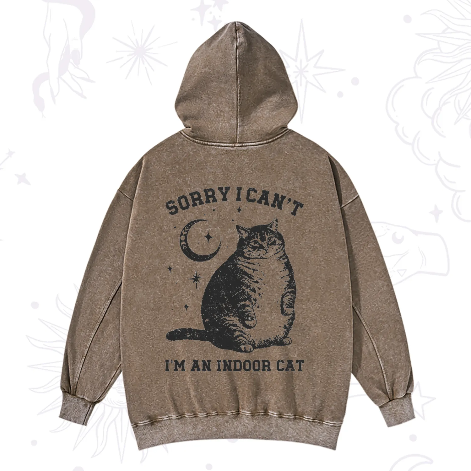 Purplehecate Sorry I Can't Go I'm an Indoor Cat Washed Hoodie