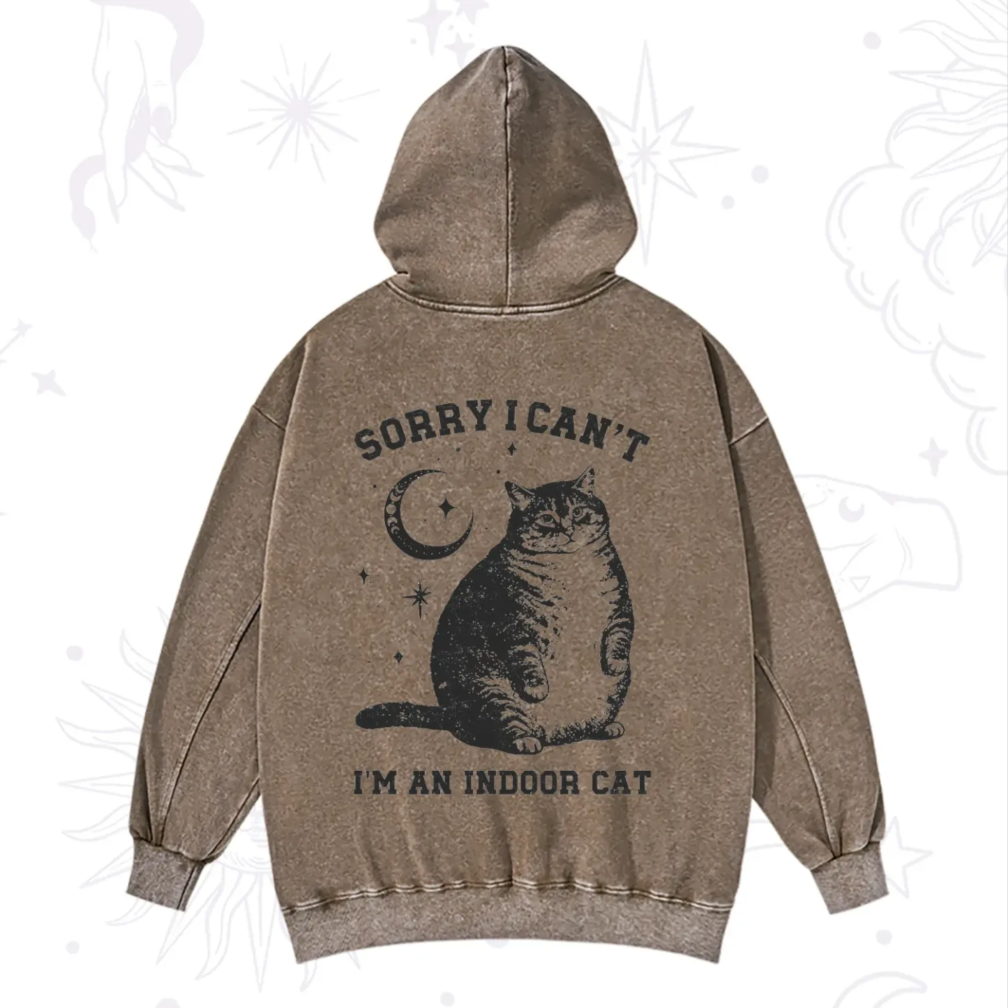 Purplehecate Sorry I Can't Go I'm an Indoor Cat Washed Hoodie