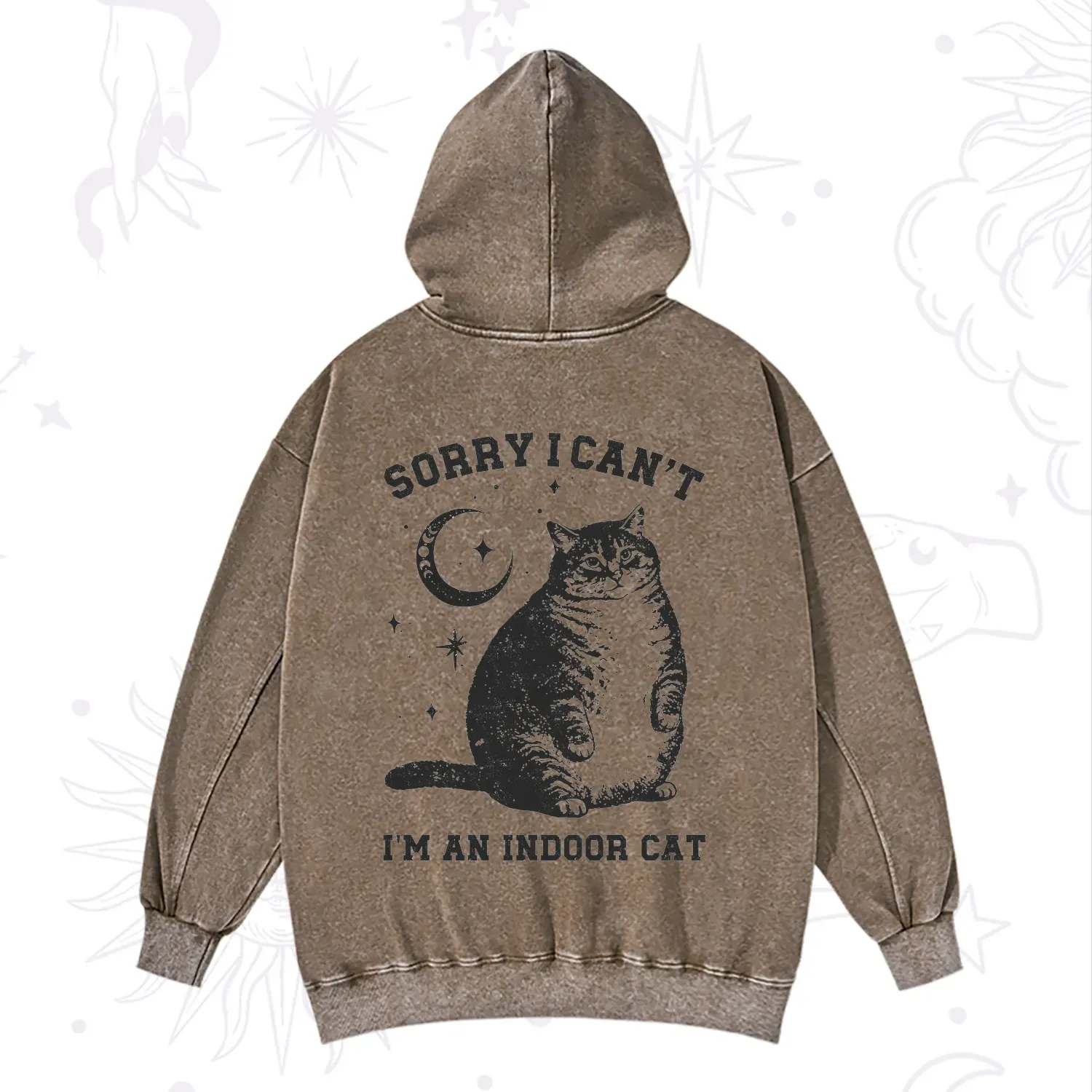 Purplehecate Sorry I Can't Go I'm an Indoor Cat Washed Hoodie