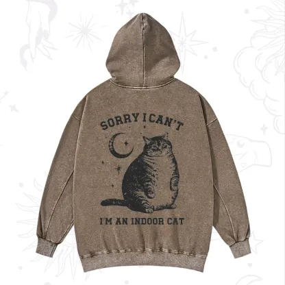 Purplehecate Sorry I Can't Go I'm an Indoor Cat Washed Hoodie