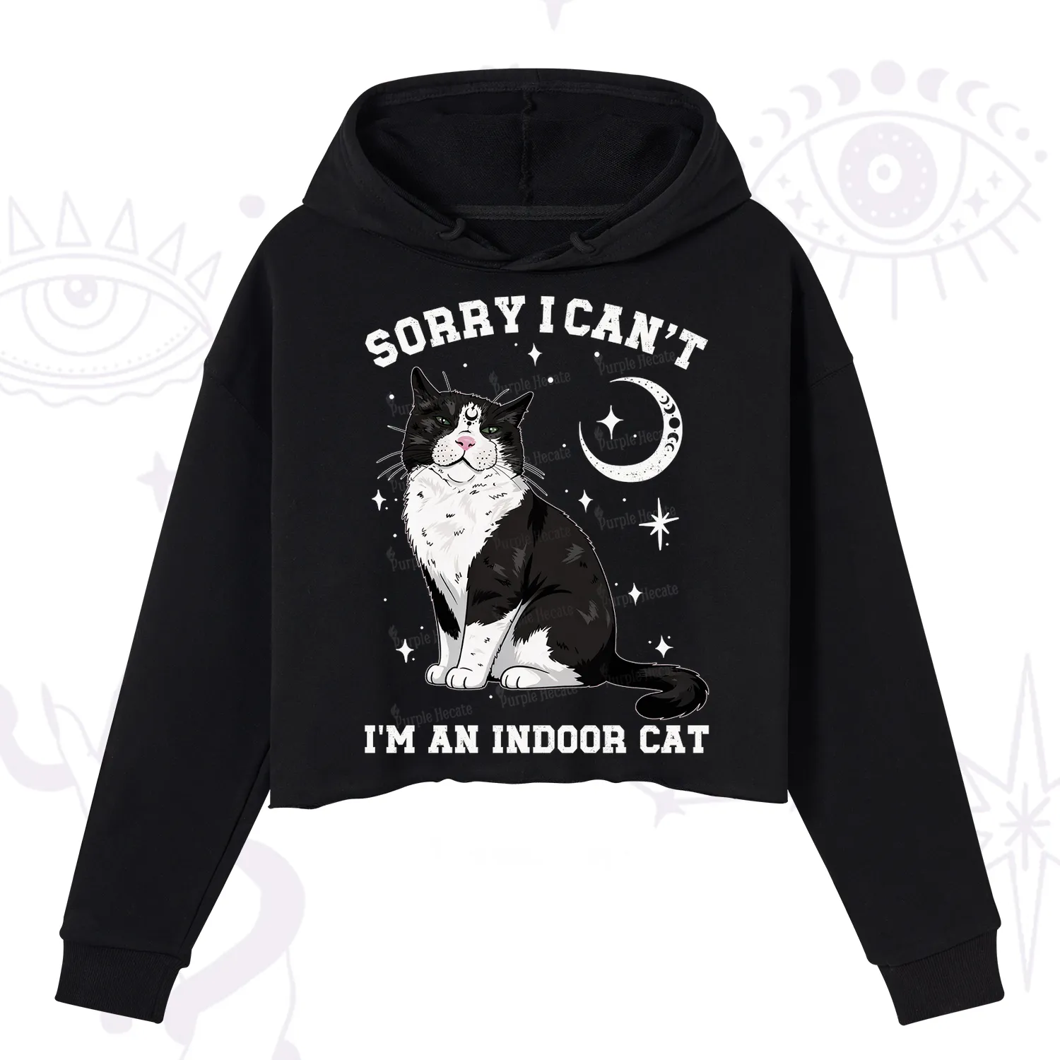 Purplehecate Sorry I Can't Go I'm an Indoor Cat Crop Hoodie